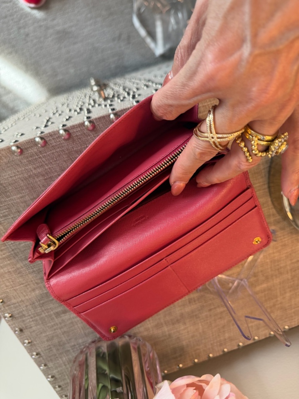 Prada like new Saffiano Leather Continental Bow Wallet - Pink - Picture 10 of 12